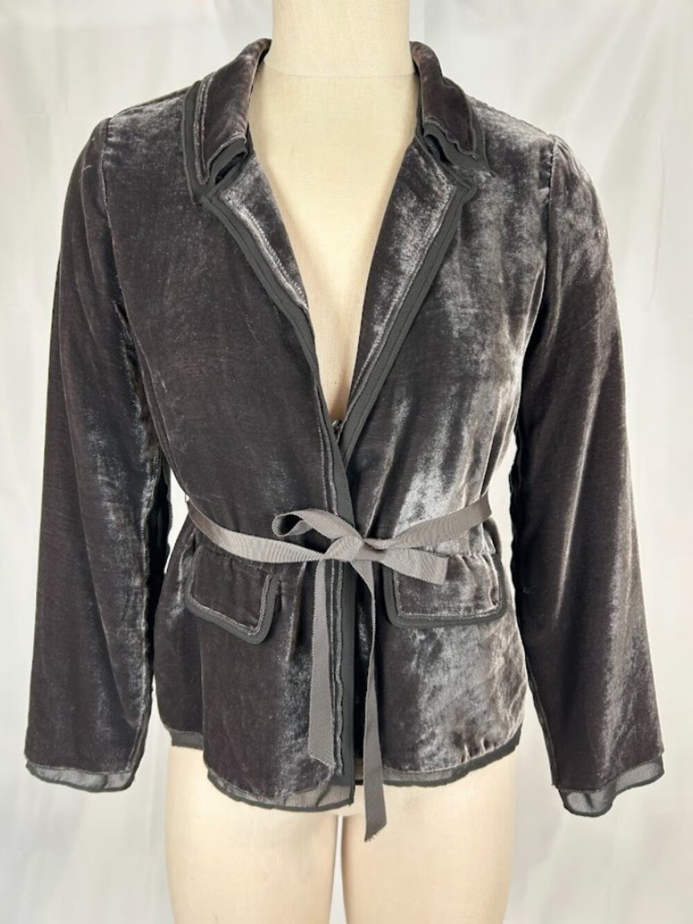 J Crew Ruby Velvet Blazer Jacket 6 Charcoal Gray Silk Blend Belted Holiday EUC